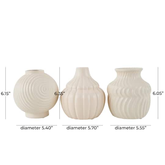 6" Cream Ceramic Abstract Textured Vase Set